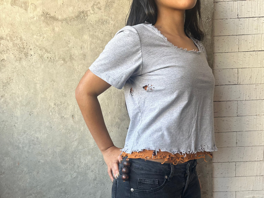 Double Layered Distressed Tee Baby Look